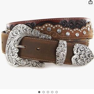 Tony Lama Women’s Kaitlyn Crystal Rhinestone Western Brown Leather Belt 34